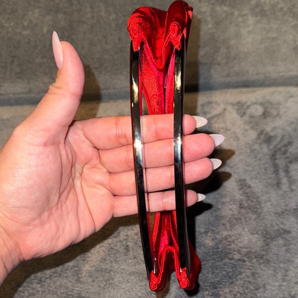 Elegant Red Asian Inspired Clutch with Silver Handle - Picture 7 of 16